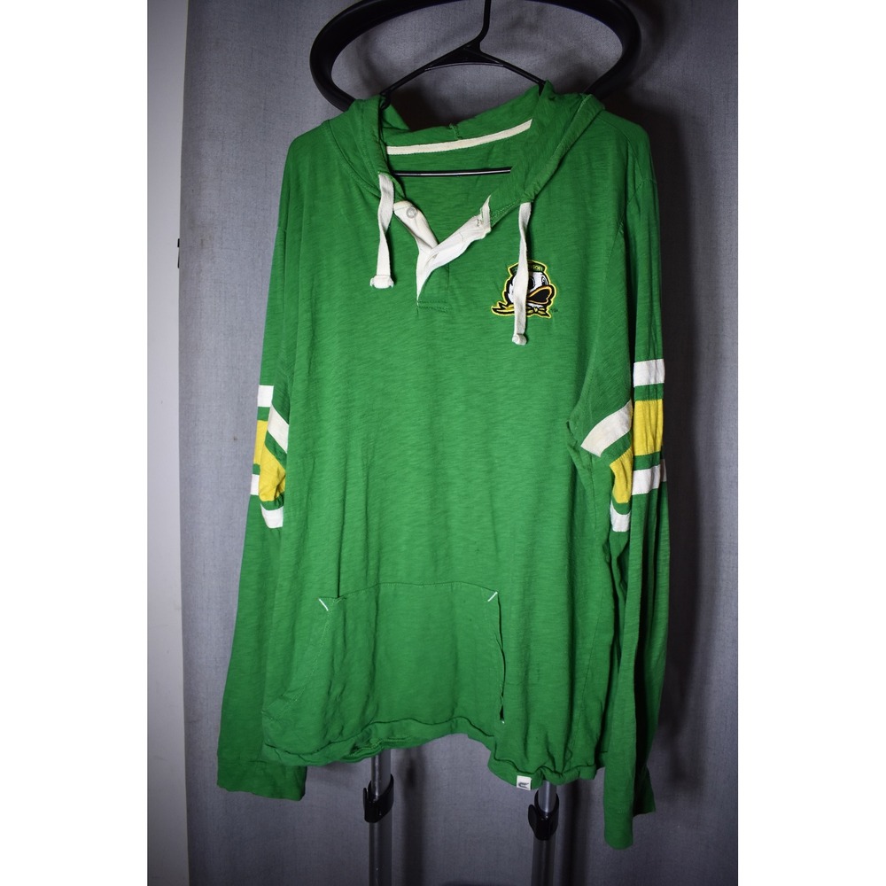 Oregon Ducks Mens XL Green Henley Hoodie Lightweight Slub Knit Puddles Mascot